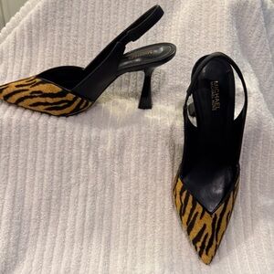 Michael Kors Black and Tan Animal Print Heels